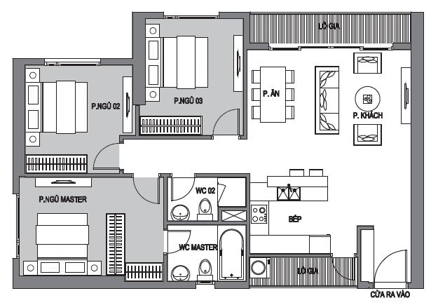 Thiết kế căn hộ 3 phòng ngủ - Tòa C7 D'Capitale Trần Duy Hưng